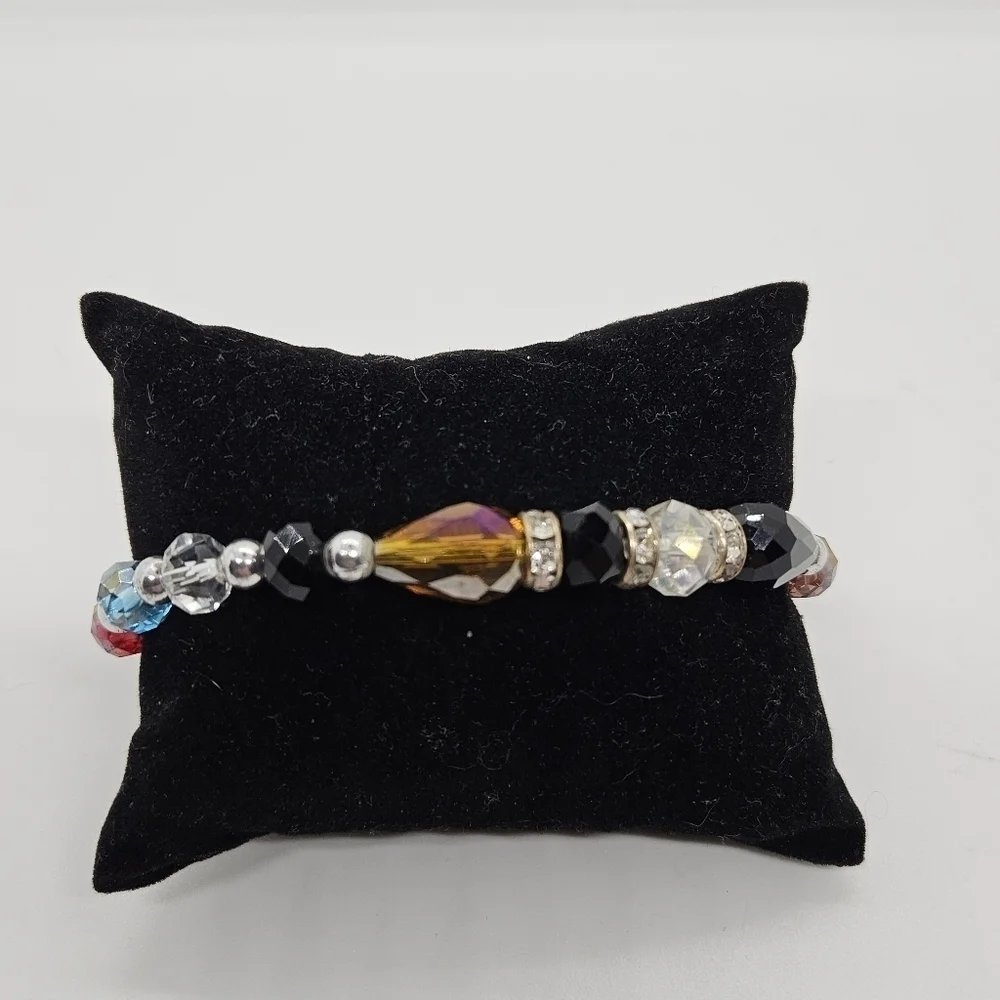 multicolor faceted glass bead bracelet